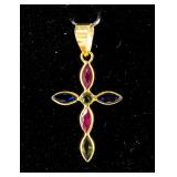 18k Gold 0.93ct Sapphire & Ruby Pendant CRV $1209
