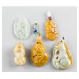 5 Assorted Chinese Hardstone Jade Jadeite Pendants