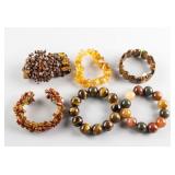 6 Assorted Chinese Hardstone Amber Agate Bracelets