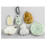 6 Assorted Chinese Hardstone Jade Jadeite Pendants