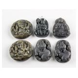 6 Assorted Obsidian Carved Pendants
