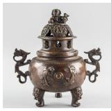 Chinese Bronze Dragon and Lion Censer Xuande Mark