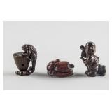 Three Assorted Japanese Boxwood Carved Netsuke