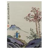 FENG ZIKAI Chinese 1898-1975 Watercolor Scroll COA