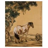 MA JIN Chinese 1900-1970 Watercolor Horse Scroll