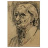 L. DANIELS Charcoal on Paper Portrait of Old Lady