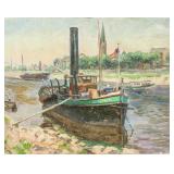 Russian Oil on Board Boat Scene Artist Signed
