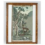 Chinese Embroidery Panel Pine and Deer with Frame