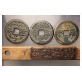 3 Assorted Qing Dynasty Flower Coin & Bamboo Token