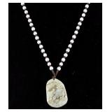 Chinese White Hardstone Carved Pendant w/ Necklace
