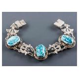 Blue Stone Scarab Silver Bracelet