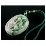 Burma Green Jadeite Carved Fish & Lotus Toggle