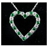 Silver Emerald Heart Pendant Necklace RV $120