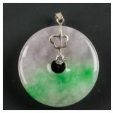 Burma Two Tone Jadeite Peace Pendant Silver Bail