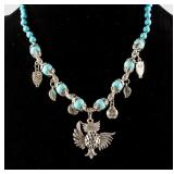 Turquoise & Silver Owl Necklace