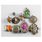 10 Assorted Chinese Pendants of Various Gemstones