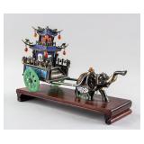 Chinese Bronze Cloisonne Elephant Wagon Miniature