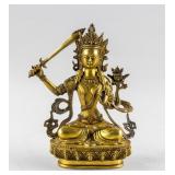 Chinese Gilt Bronze Manjushri Bodhisattva Statue