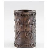 Chinese Zitan Wood Carved Horse Brush Pot