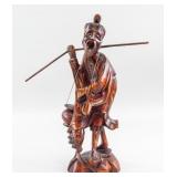 Chinese Wood Carved Old Fishing Man Statue