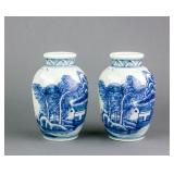 2 Pc 17/18th C. Export Blue & White Porcelain Jars