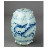 Chinese Blue & White Dragon Drum Porcelain Censer