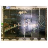 Chinese Black Lacquer Wood Six-Panel Screen