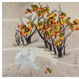 YU FEIAN Chinese 1888-1959 Watercolor Pigeons