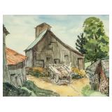 R. J. MODDLE Watercolor of Village Scene on Paper