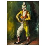 Oil on Board Spanish Artist Clown Dated 1971
