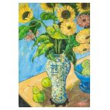 Chinese Artist Oil on Canvas Still Life of Flowers