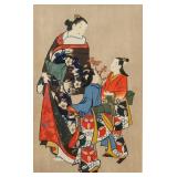 Japanese Woodblock Print of Ladies on Paper