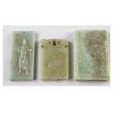 3 Assorted Chinese Green Hardstone Carved Pendants