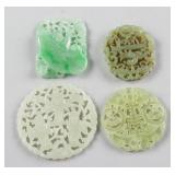 4 Assorted Chinese Hardstone Open Work Pendants