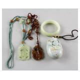 4 Assorted Chinese Hardstone Carved Jewellery