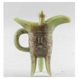 Chinese Archaistic Green Jade Carved Jue Vessel
