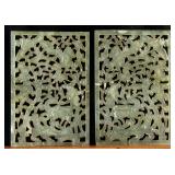 Pair Chinese Green Jade Carved Bird Panel