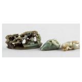 3 Assorted Chinese Green Jade Boulders and Toggles