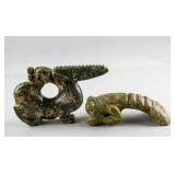 2 Assorted Chinese Archaistic Green Jade Statues