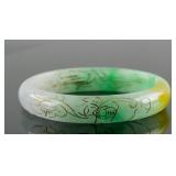 Burma Three-Color Tone Jadeite Carved Bangle