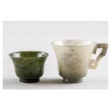 2 Assorted Burma White & Green Jadeite Carved Cups