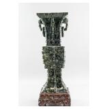 Chinese Spinach Jadeite Carved Square Vessel