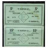 2 Canadian Eaton 5 Cents Military Vouchers