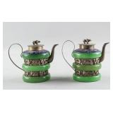 Pair Chinese Silver Cloisonne & Bangle Teapot