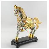 Chinese Bronze Cloisonne Horse Statue with Stand