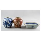 3 Assorted Chinese/Japanese Porcelain Jars & Tray