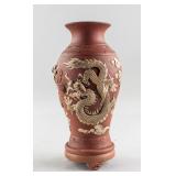 Chinese Zisha Pottery Dragon Vase 3 Artists Signed