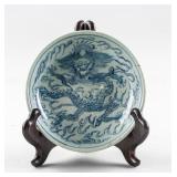 Chinese Blue and White Porcelain Dragon Plate