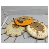 Three hoe wheels ready to be made stands