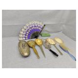 Butter server, antique brushes, mirrors one